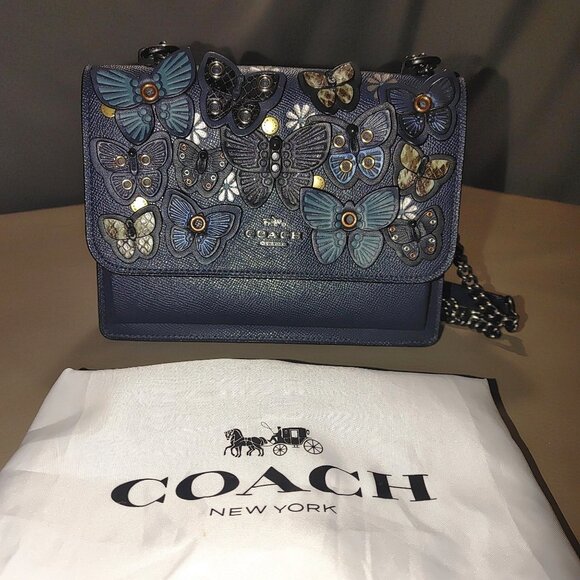 Coach New York Butterfly Appliqué Leather Crossbody Shoulder Bag Chain Strap - Picture 1 of 16